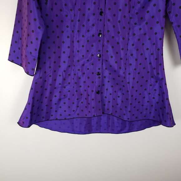 Beluva Button Up Top Retro 3/4 Sleeve Iridescent Purple Polka Dot Size Small - Picture 6 of 7